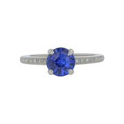 1.62ct Round Sri Lankan Sapphire and 0.33ct Diamond Ring in Platinum, Size 6.5