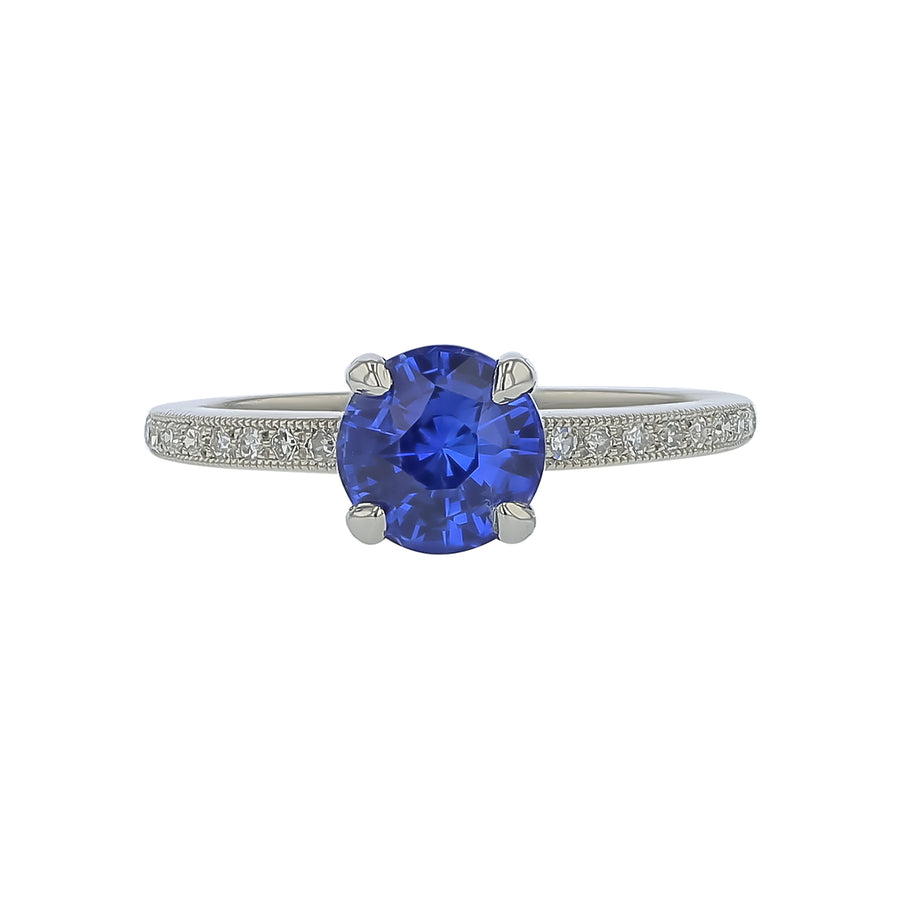1.62ct Round Sri Lankan Sapphire and 0.33ct Diamond Ring in Platinum, Size 6.5