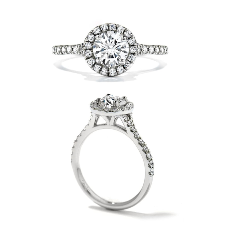 0.32ct Hearts on Fire Diamond and 0.66ct Diamond Halo Ring in Platinum, size 6.5