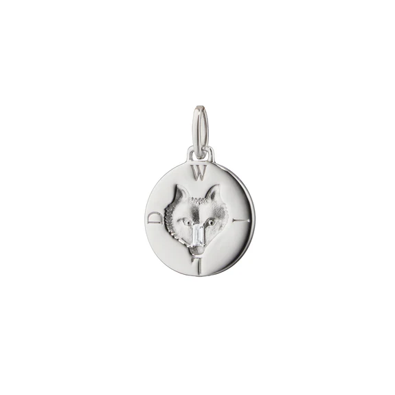 Wild White Sapphire Wolf Intaglio Charm in Sterling Silver