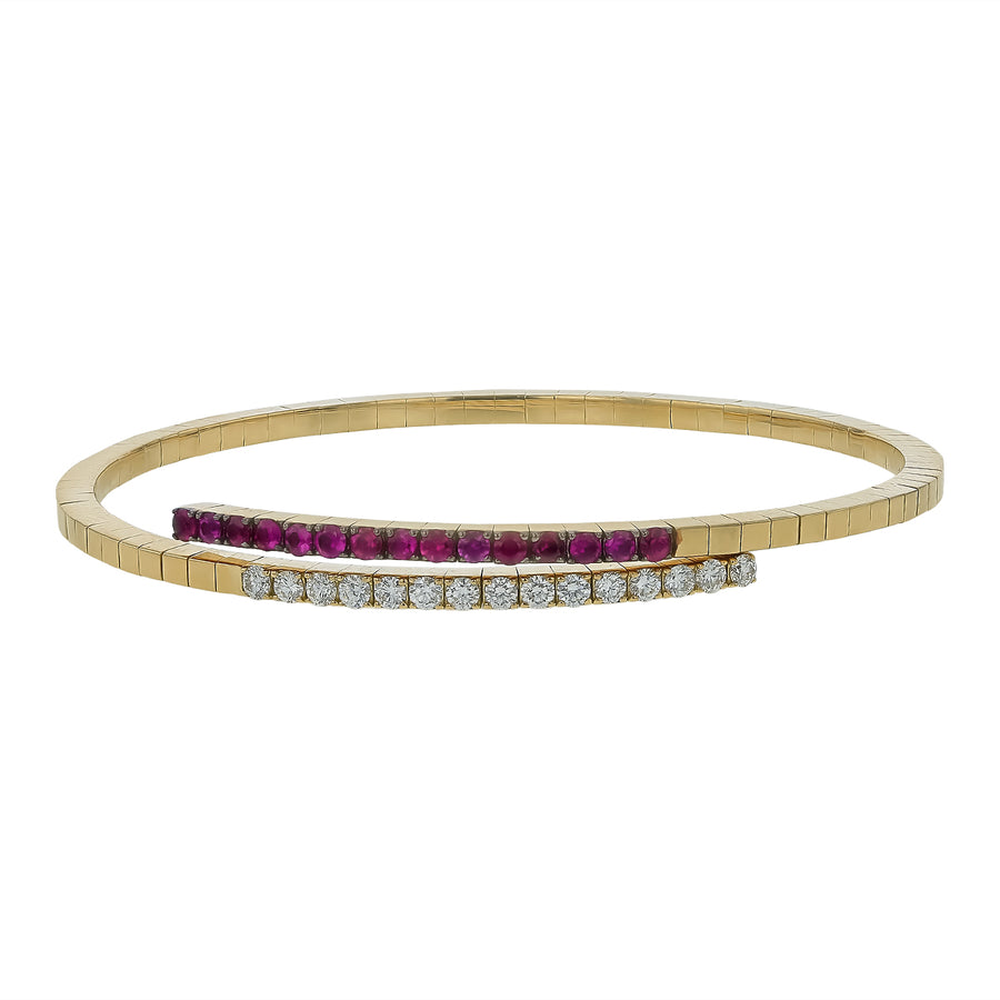 0.47ct Diamond and 0.54ct Ruby Wrap Bangle Bracelet in 18K Yellow Gold
