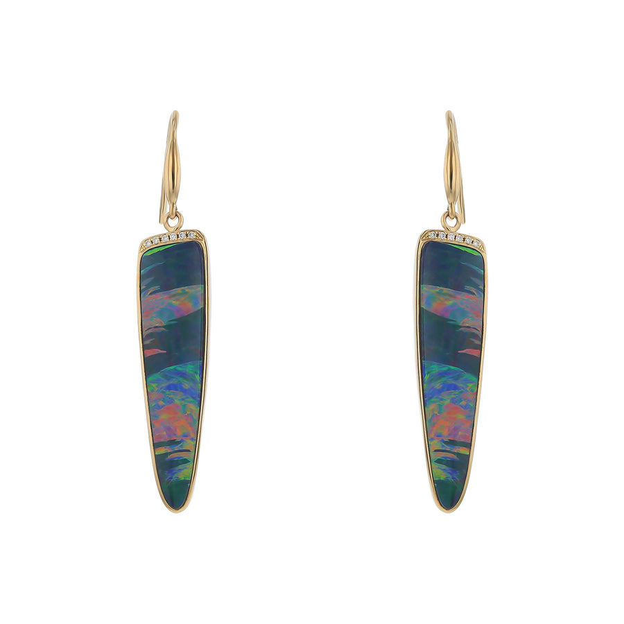 Opal Doublet and Diamond Drop Earrings in 14K Yellow Gold