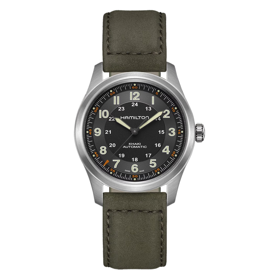 38mm Khaki Field Automatic Watch with Black Dial in Titanium, Strap