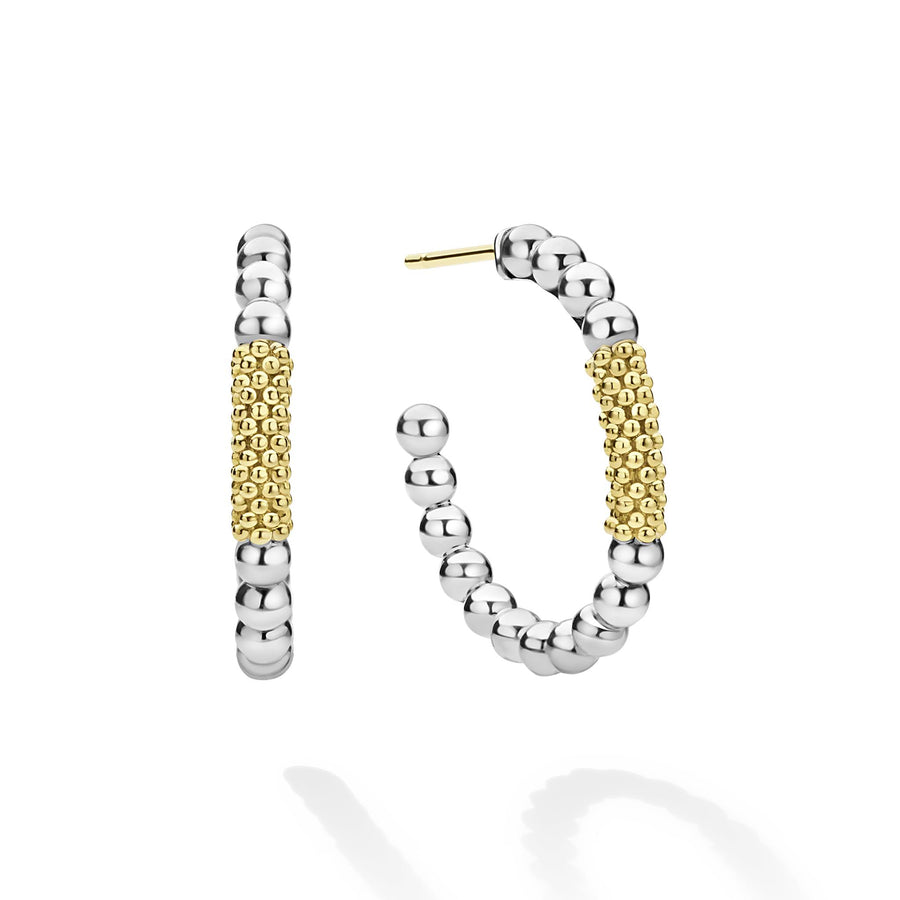 Caviar Icon 25x2mm Two-Tone Hoop Earrings in Sterling Silver and 18K Yellow Gold
