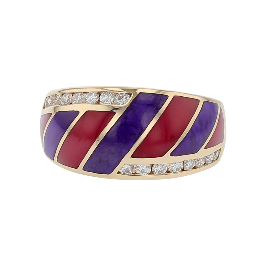 14K YELLOW GOLD MULTI GEMSTONE AND DIAMONDS ASCH GROSSBARDT RING SIZE 6.25