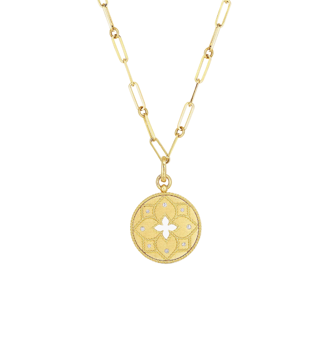 Venetian Princess 0.09ct Diamond Flower Cut Out Pendant in 18K Yellow Gold, 19" chain