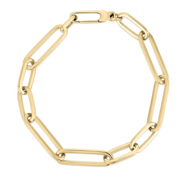Designer Gold Alternating Paperclip Link Bracelet in 18K Yellow Gold, 7.25"