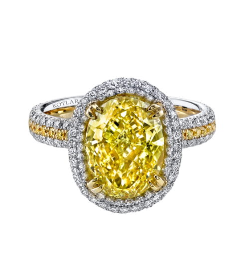 3.54ct Oval Diamond and 0.70ct Round Diamonds Halo Ring in Platinum and 18K Yellow Gold