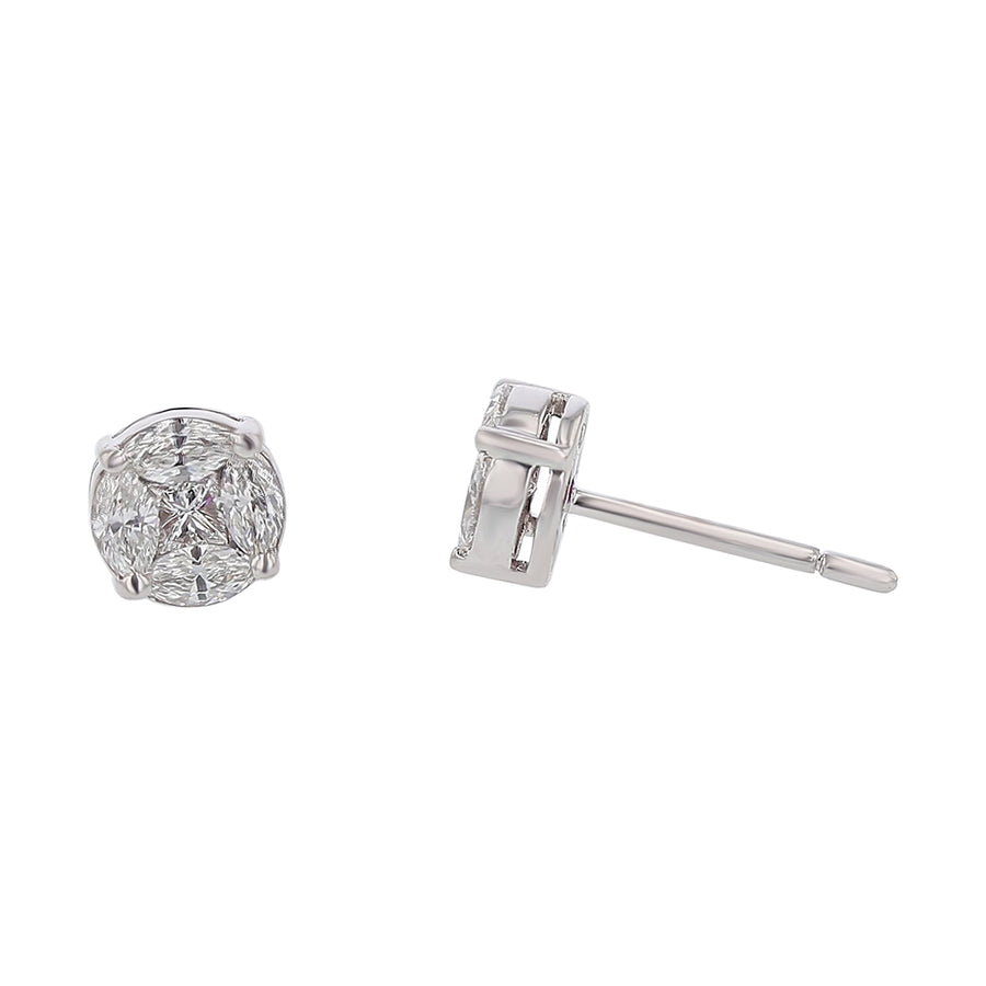2.18ct Diamond Cluster Stud Earrings in 18K White Gold