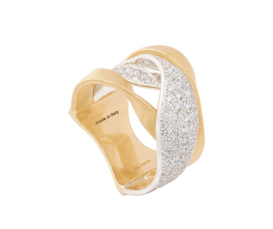 Marrakech 0.88ct Diamond 3-Strand Crossover Ring in 18K Yellow and White Gold, size 7