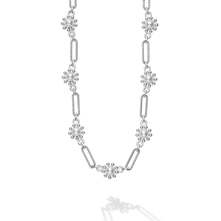 Luna Fleur Pearl Link Necklace in Sterling Silver, 18in
