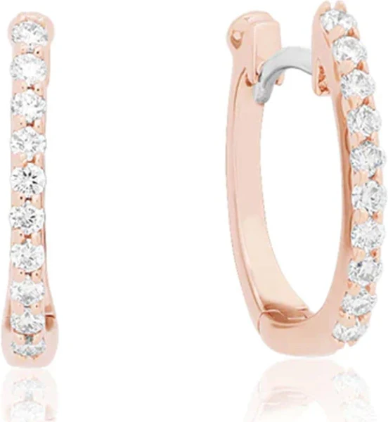 Diamond Huggie Hoop Earrings in 18K Rose Gold