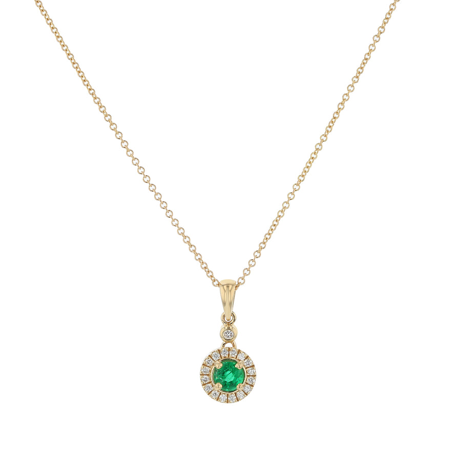 0.42ct Round Zambian Emerald and 0.17ct Full Cut Diamonds Halo Pendant Necklace, on 18"