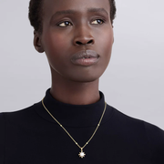 Luna Fleur 14mm Pearl and Diamond Pendant in 18K Yellow Gold, 16-18"