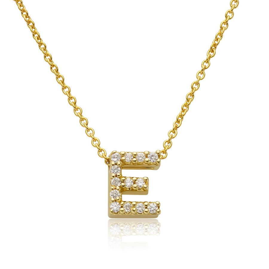 Tiny Treasures Diamond Love Letter "E" Pendant in 18K Yellow Gold, Adjustable Chain