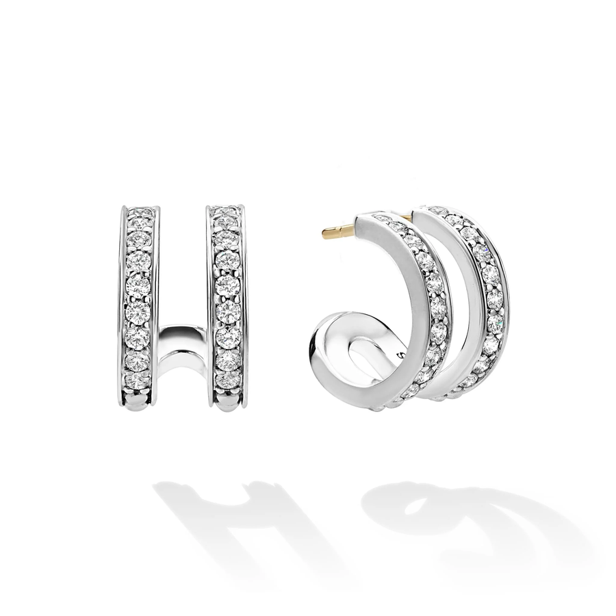 Caviar Spark 0.83ct Diamond 18x10mm Double Row Hoop Earrings in Sterling Silver