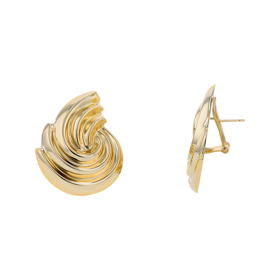 Sweepback Swirl Earrings in 14K Yellow Gold with Peirced Clipbacks