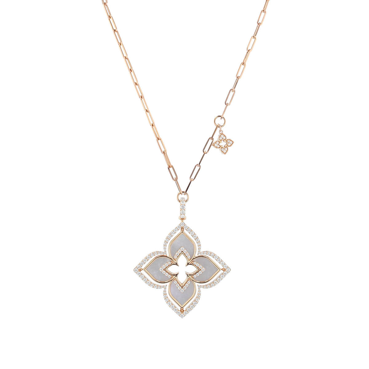 Venetian Princess Round Diamond and Mother of Pearl Necklace in 18K Rose Gold