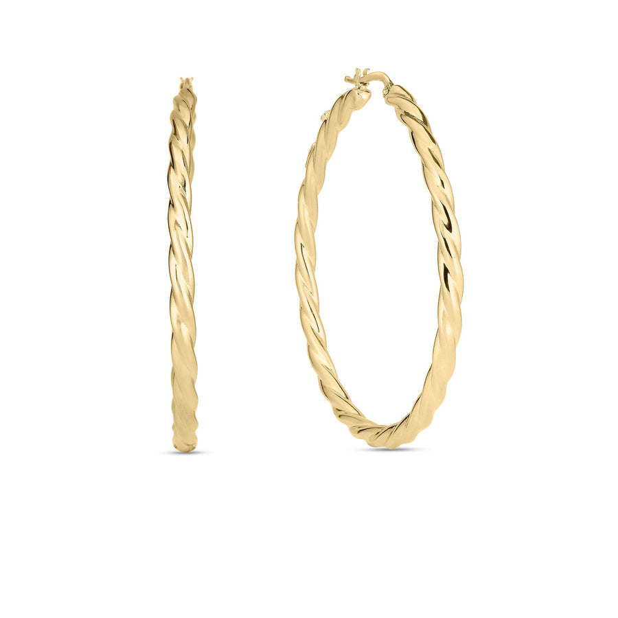 Designer Gold Twisted Hoop Earrings in 18K Yellow Gold, Medium