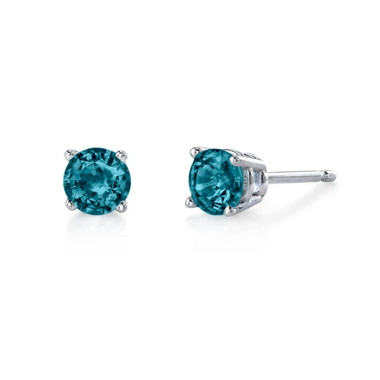 1.28ct London Blue topaz 5mm Basket Stud Earrings in 14K White Gold