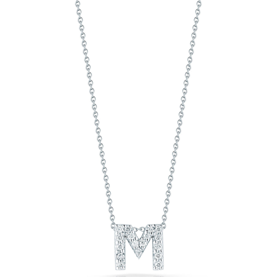 Tiny Treasures 0.08ct Diamond Love Letter "M" Pendant in 18K White Gold, 16-18" chain