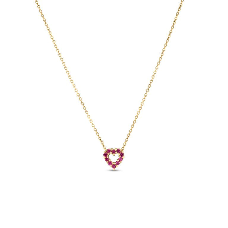 Tiny Treasures Round Diamond and Round Ruby Reversible Heart Pendant in 18K Yellow Gold, Adjustable Chain