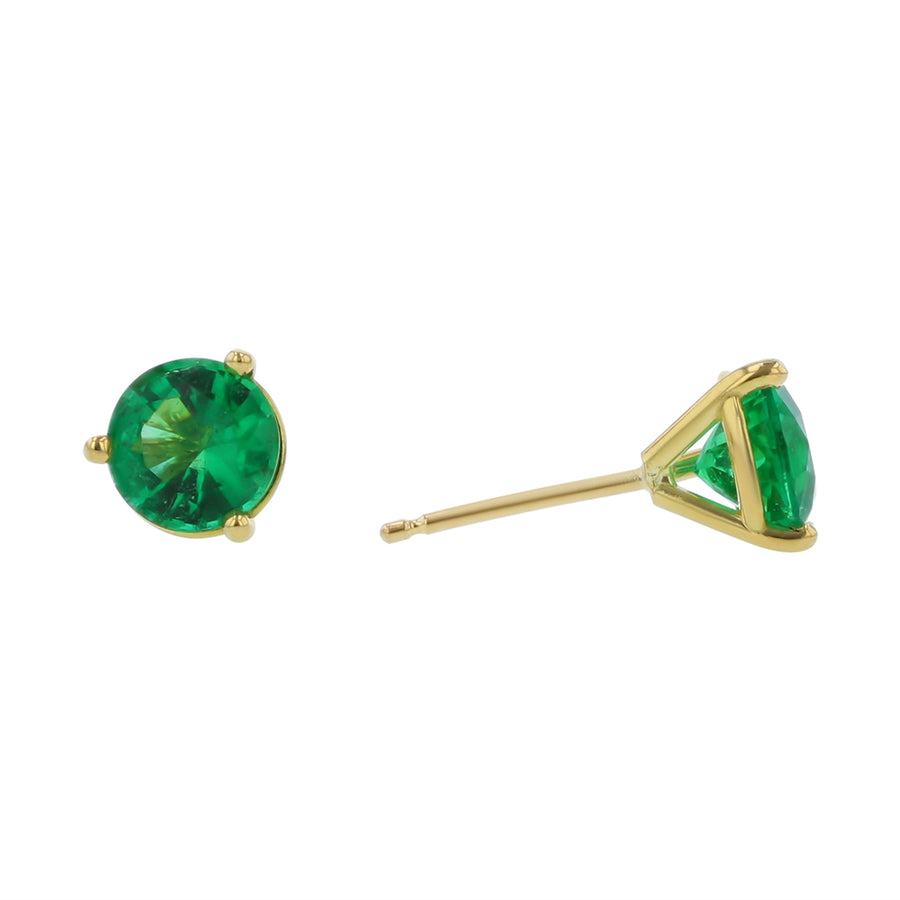 1.49ct Round Zambian Emerald Stud Earrings in 18k Yellow Gold