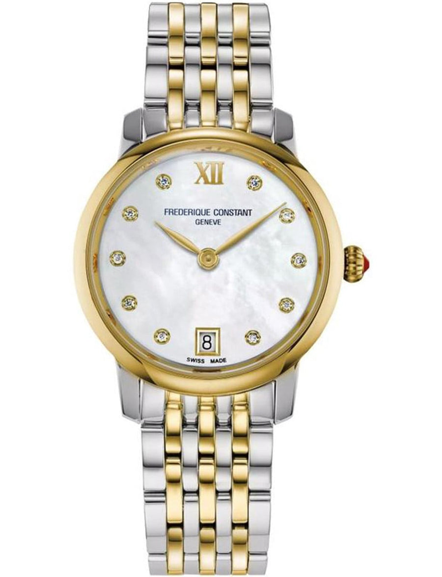 30mm Classics Slimline Quartz Watch with Mother of Pearl Dial in Stainless Steel and Yellow Gold PVD, Bracelet