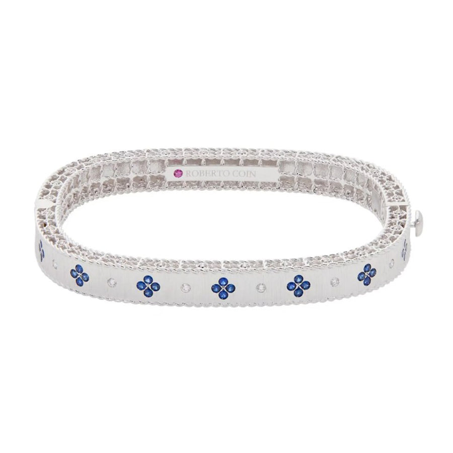 Venetian Princess 0.48ct Blue Sapphire and 0.09ct Diamond Satin Bangle Bracelet in 18K White Gold