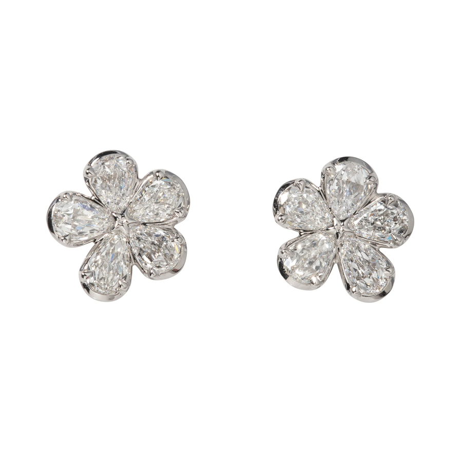 1.90ct Diamond Crisscut L'Amour Pear Shape Floral Stud Earrings in 18K White Gold