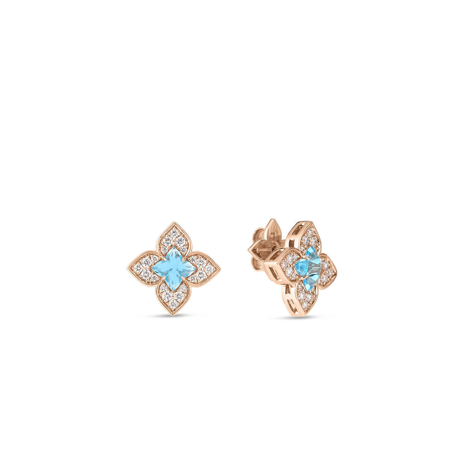 Venetian Princess 0.38ct Diamond and 0.85ct Blue Topaz Floral Stud Earrings in 18K Rose Gold