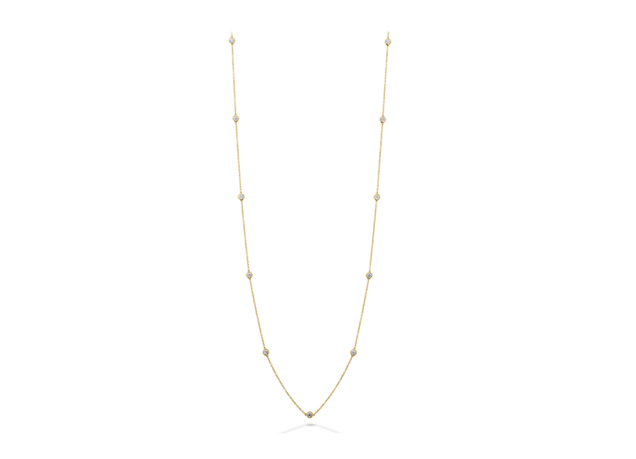 Bezels by the Yard 2.02-2.10ct Diamond Station Necklace in 18K Yellow Gold, 32"