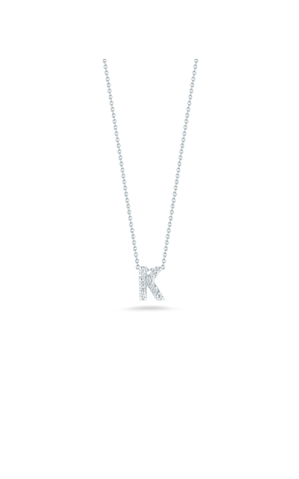 Love Letter "K" Round Diamond Pendant in 18K White Gold, 18in