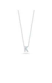 Love Letter 0.05ct Round Diamonds GH/SI "K" Pendant in 18K White Gold with Chain