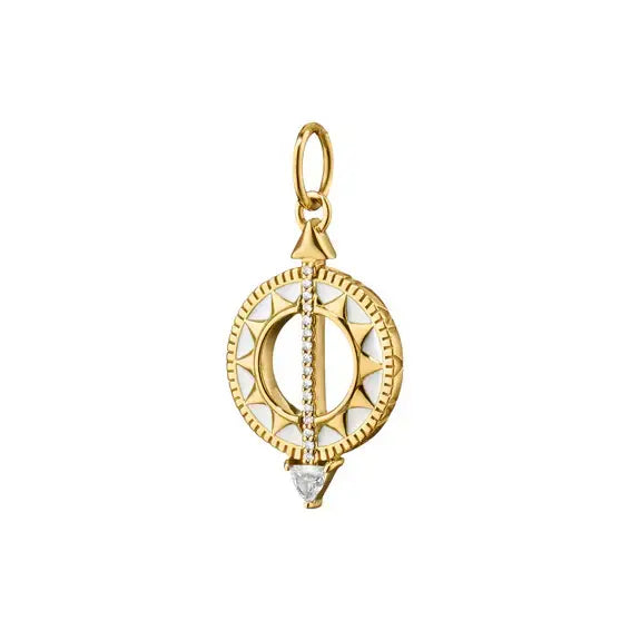 Diamond Small Sundial Charm in 18K Yellow Gold and White Enamel