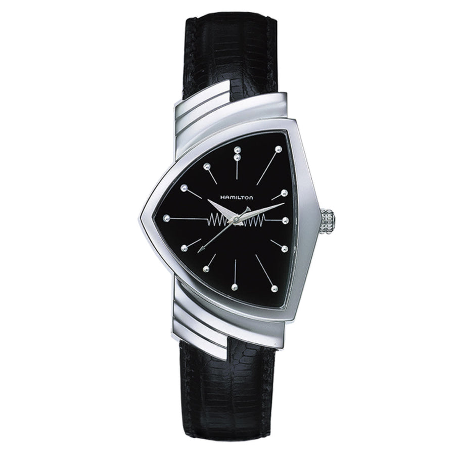 32x50mm Ventura Quartz Watch with Black Dial in Stainless Steel, Strap