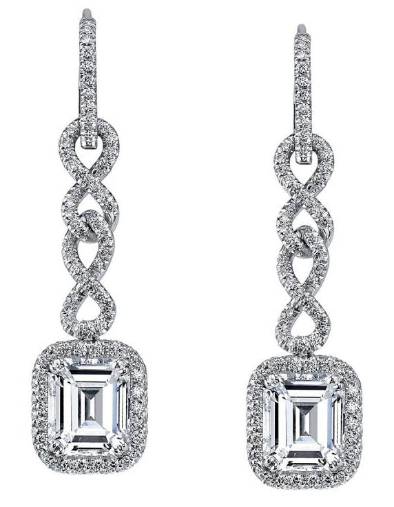 4.03ct Emerald Cut Diamond 0.96ct Diamond G/VS1 Infinity Drop Earrings in Platinum