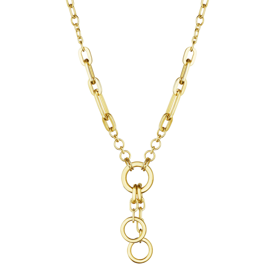 High Polish O Link Necklace with Extenders in 18K Yellow Gold