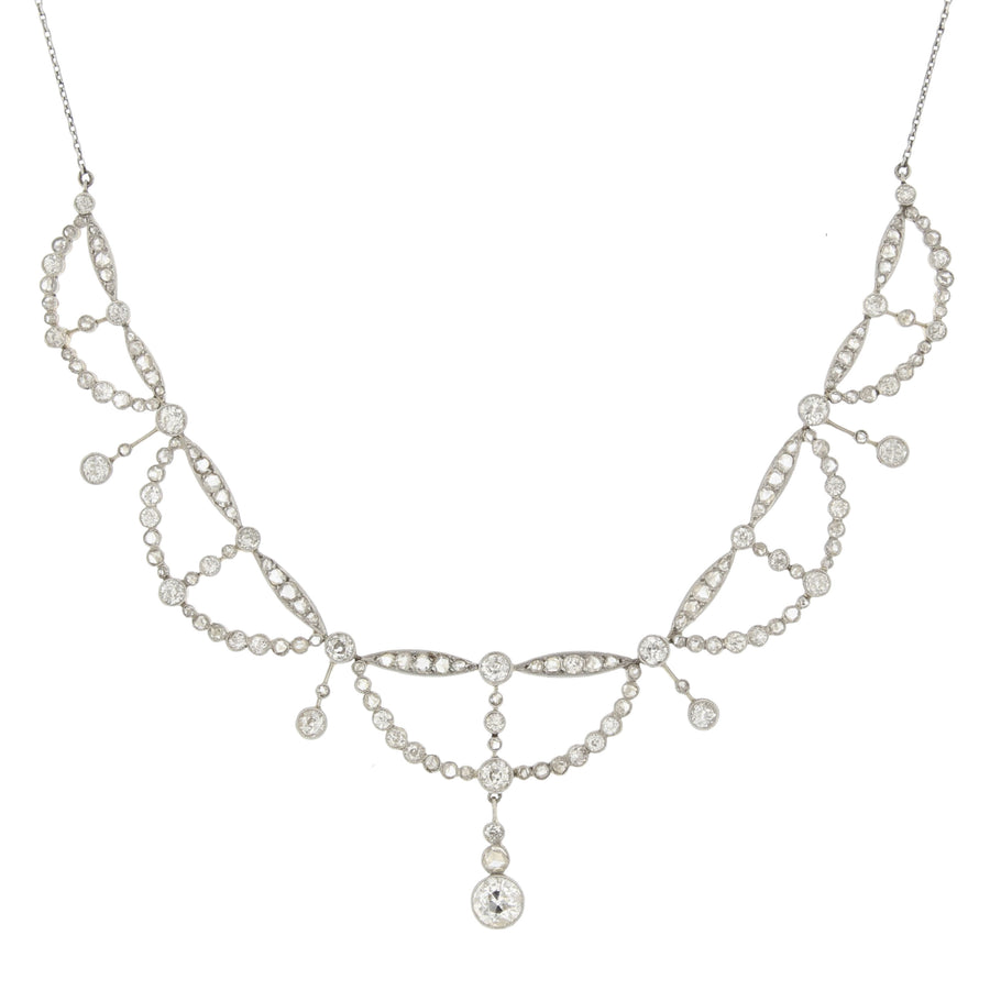 Edwardian Diamond Necklace in 15K Yellow Gold and Platinum