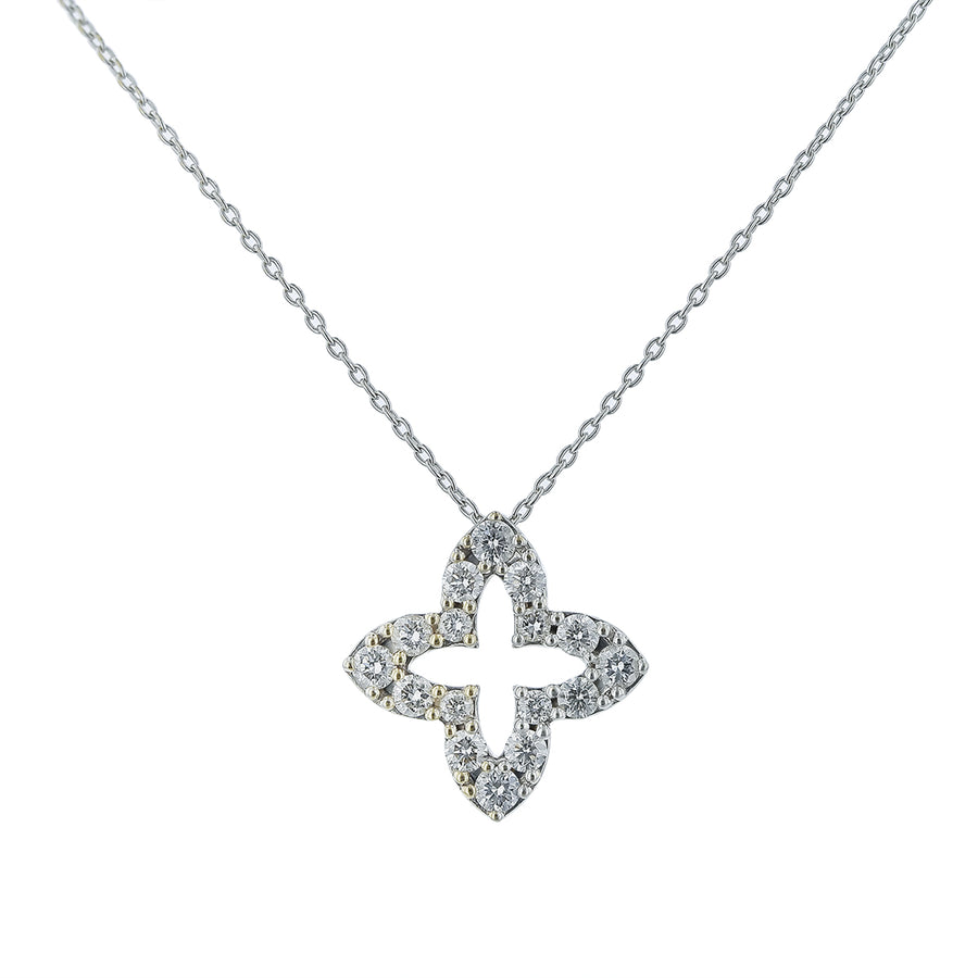 Roberto Coin Princess Flower 0.50ct Diamond Pave Necklace in 18K White Gold, 18"