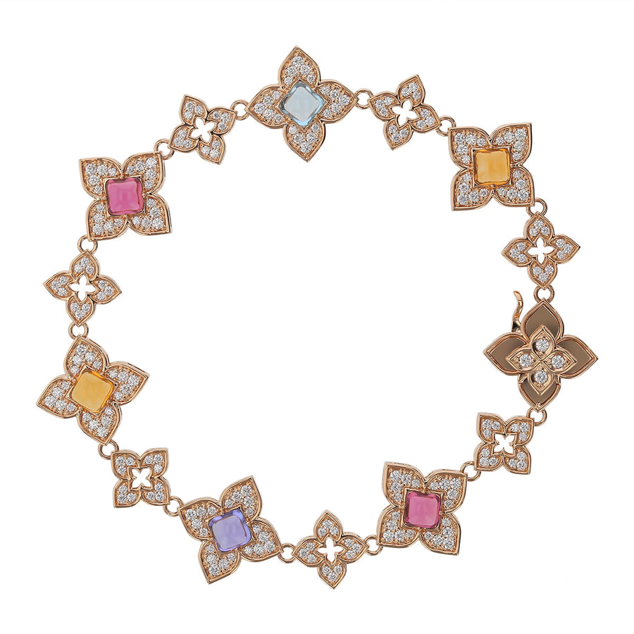Venetian Princess Carnival 1.45ct Diamond and 2.91ct Multi-Color Gemstone Flower Bracelet in 18K Rose Gold, 7.5"