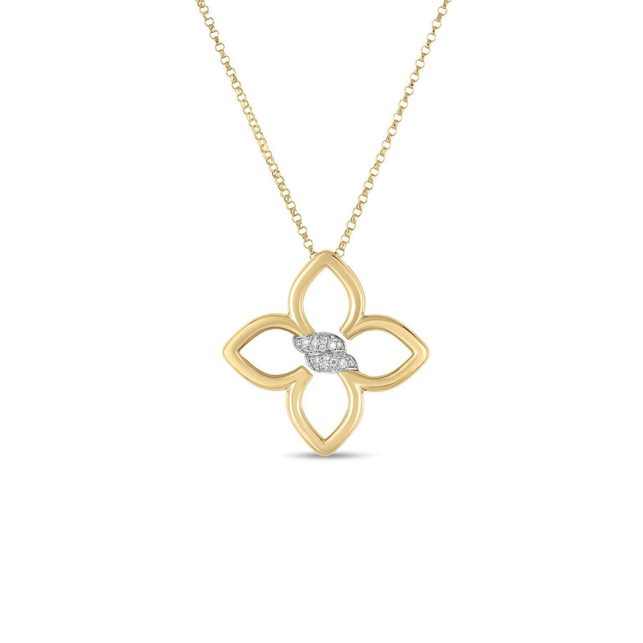 Cialoma 0.08ct Diamond Flower Pendant  in 18K White Gold, 17" chain