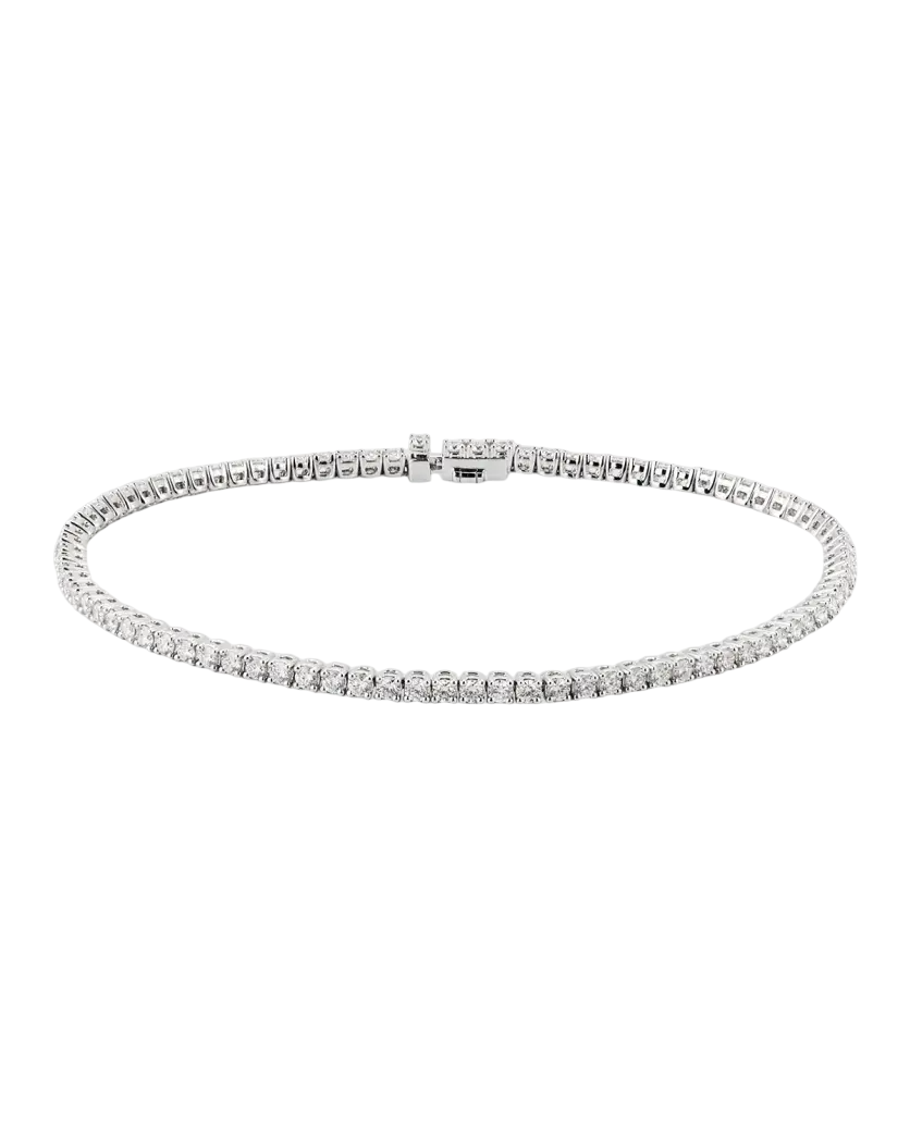 Classic 1.96-2.05ct Diamond 4-Prong Tennis Bracelet in 18K White Gold, 7"