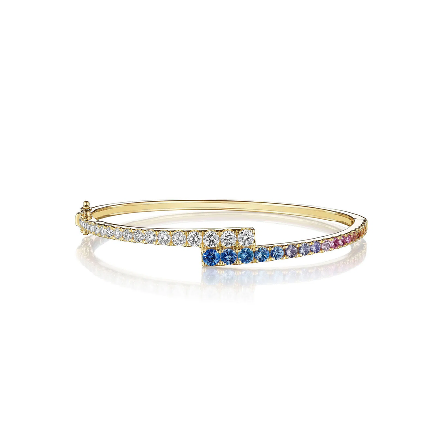 1.39ct Sapphire Graduated Rainbow Bypass Bangle Bracelet in 18k Yellow Gold
