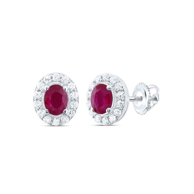 0.89ct Ruby and 0.33ct Diamond Halo Stud Earrings in 18K White Gold