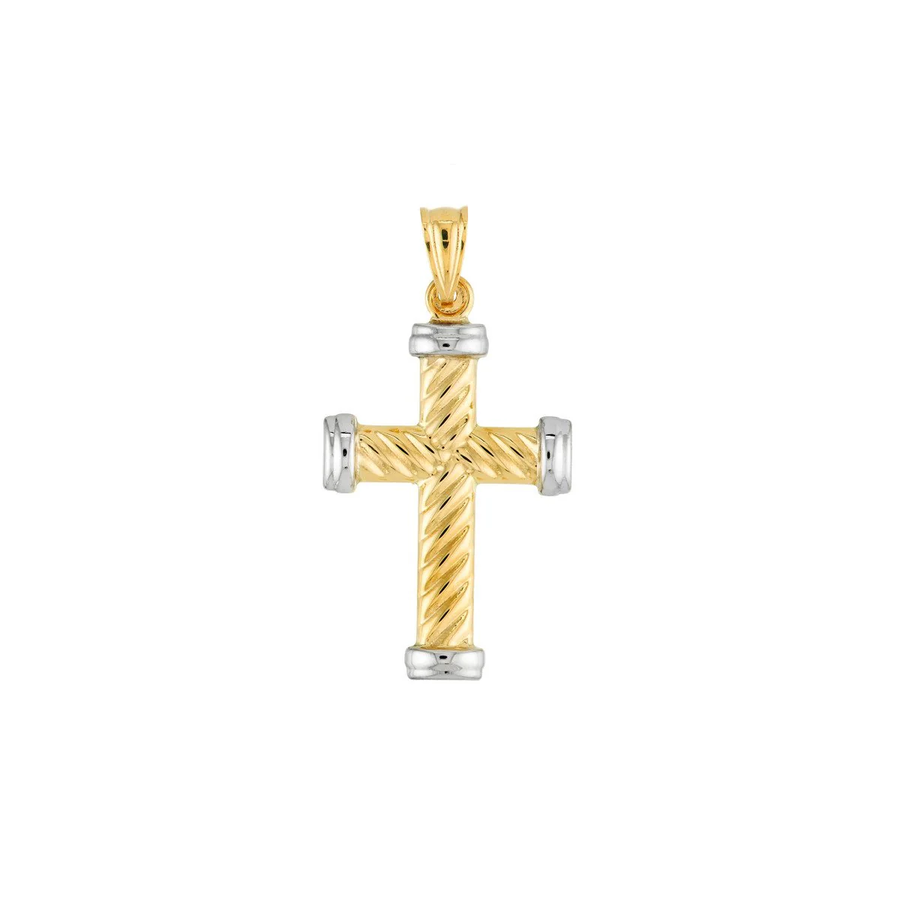 Cable Cross Pendant in 14K Yellow and White Gold without Chain