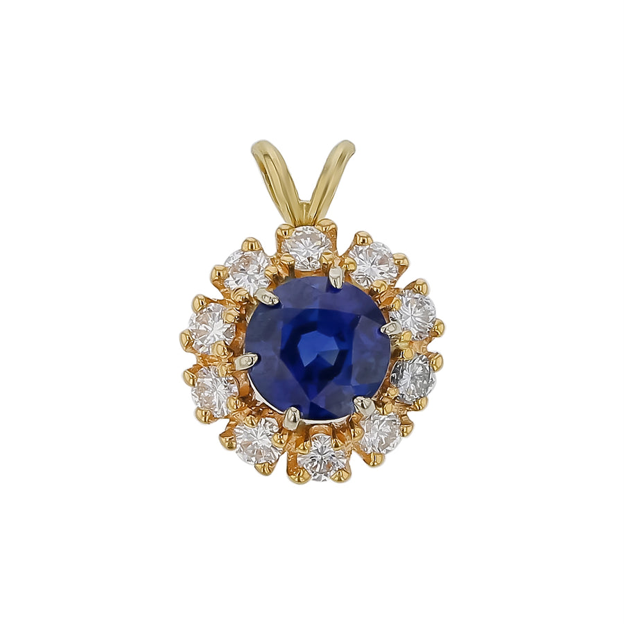 1.80ct Round Sapphire and 0.50ct Round Brilliant Diamond Pendant in 14K Yellow Gold, without chain