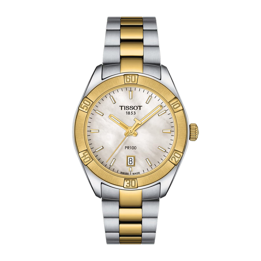 36mm PR 100 Sport Chic Quartz Watch with Mother of Pearl Dial in Stainless Steel with Yellow Gold PVD, Bracelet