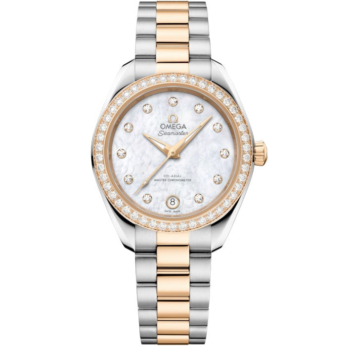 30mm Seamaster Aqua Terra Watch with Mother of Pearl Dial in Stainless Steel and 18K Yellow Gold, Bracelet