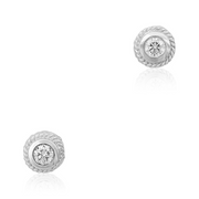 Engraved Twist 0.20Ct Diamond Bezel Stud Earrings in 18K White Gold